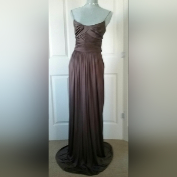 $3850 NEW W. TAG OSCAR DE LA RENTA SILK LONG BROWN RUNWAY GOWN US 10 - Picture 6 of 13